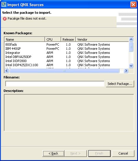 Import QNX Source Package