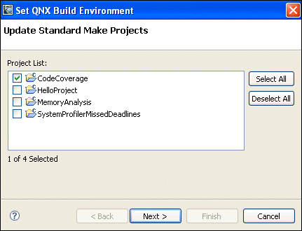 Set QNX Build  Environment wizard