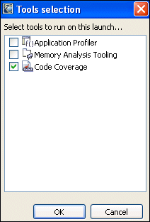 Launcher; Tools tab; Code Coverage tool