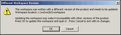 Workspace version dialog