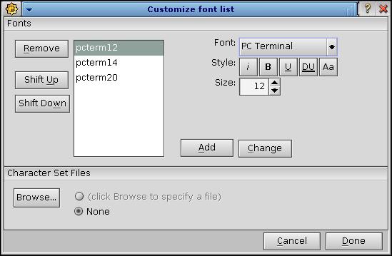 Custom Font List dialog