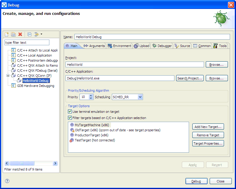 Launch Configurations dialog; Main tab