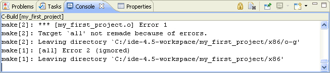 Compile errors in the Console view