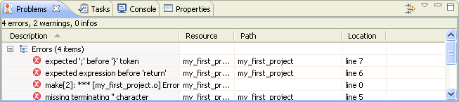Compile errors in the Problems view