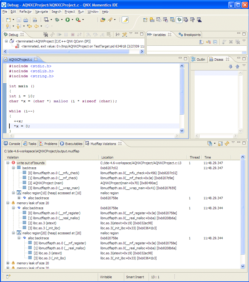 Sample output results from the Mudflap log file