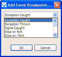 Breakpoints view: Add event breakpoint