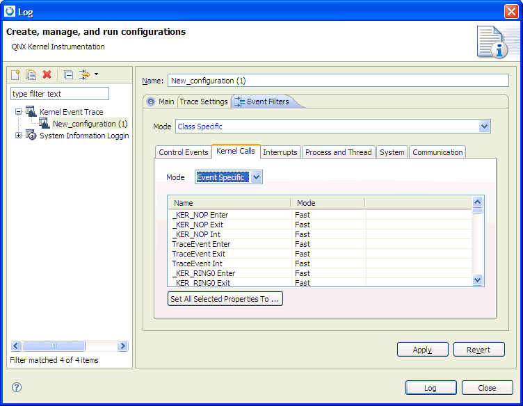  Log Configuration filter dialog