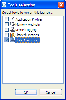 Launcher; Tools tab; Code Coverage tool
