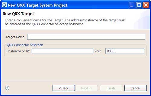 New QNX System Target project