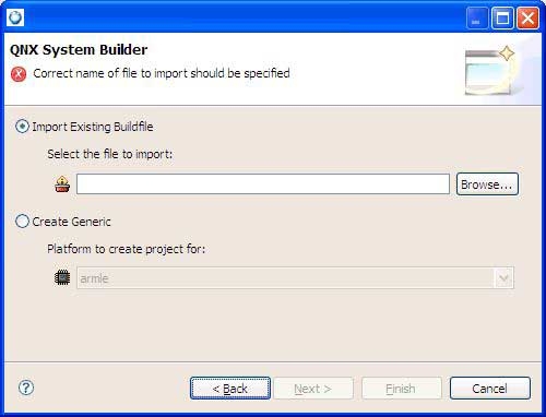 Creating a QNX System Builder project