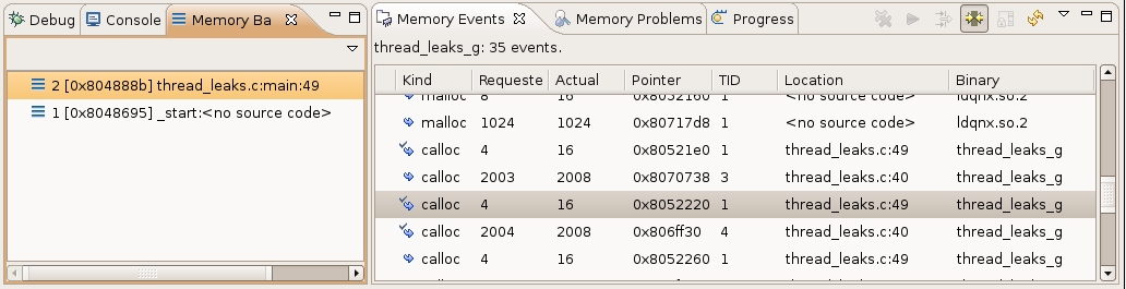 Memory Events view