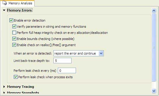 Memory Analysis Tool - Error Settings