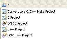 New C/C++ Project Wizards Menu