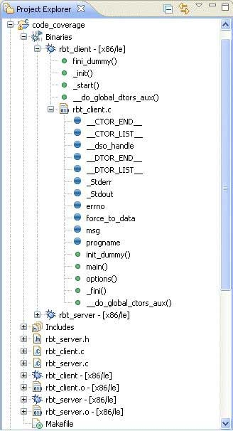 Project Explorer view; outline; executable