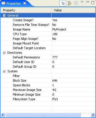 System Builder properties for an EFS image