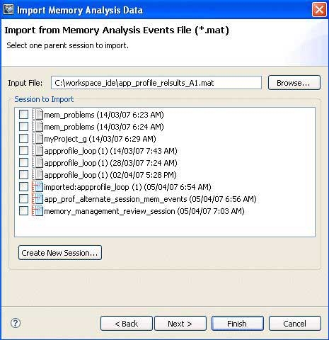 Importing Memory Analysis Data wizard