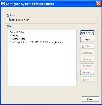 System Profiler: Configure filters