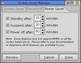Screensaver options - Power Saver tab