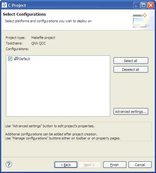 New Project Wizard: select configurations