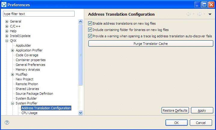 Address translation Preferences dialog