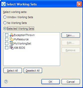 Outline view: Working set dialog