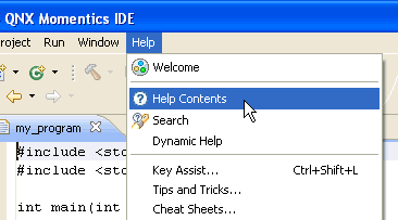 IDE help menu