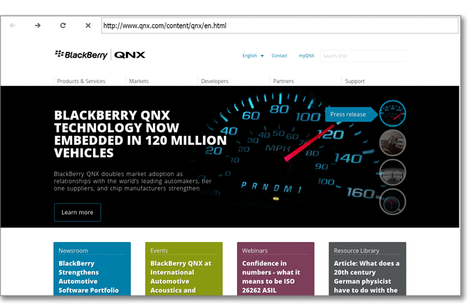 Screen capture of QNX Web Browser