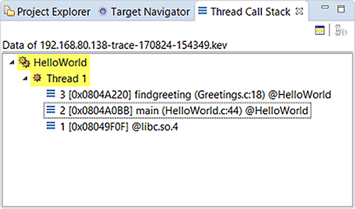 Thread Call Stack view