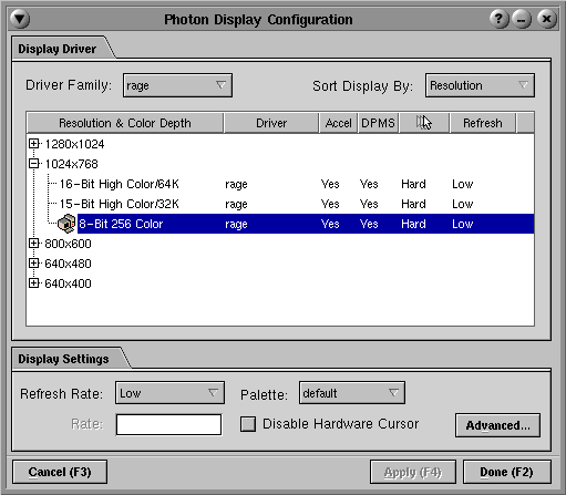 Display Configuration dialog