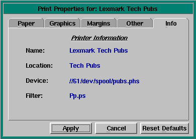 Photon Printer Info tab