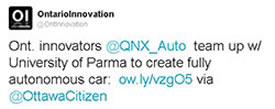 Ontario Innovation on the University of Parma autonomous car tweet