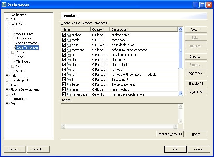 C/C++ Code Templates