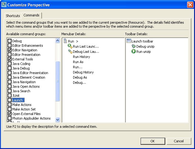 Customize Perspective - Commands