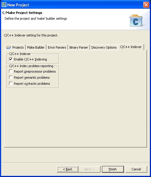 C/C++ Indexer tab (New Project wizard)