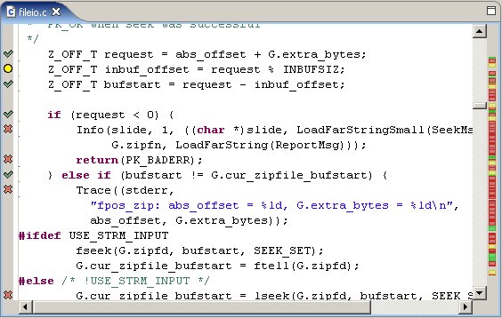 Editor; C/C++, showing code coverage