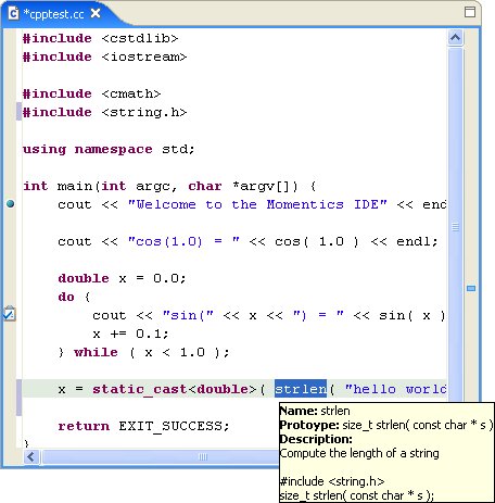 C/C++ editor; Hover help