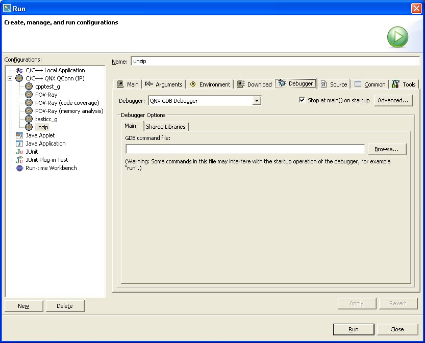 Launch Configurations dialog; Debugger tab