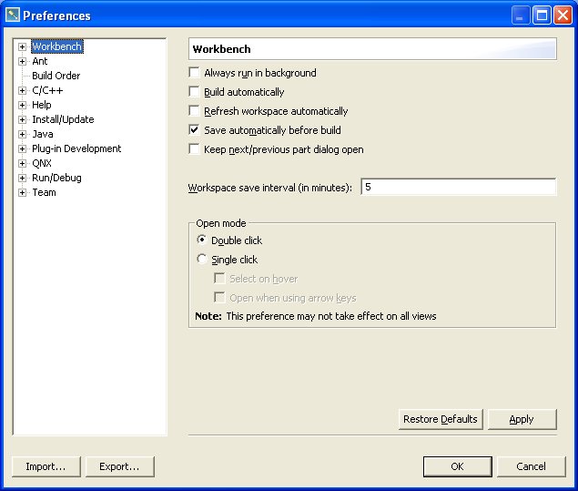 Workbench preferences