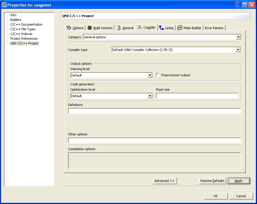 Compiler tab, Project properties