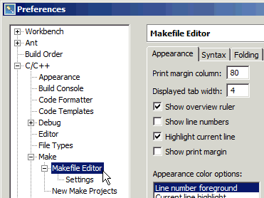 Makefile Editor               preferences