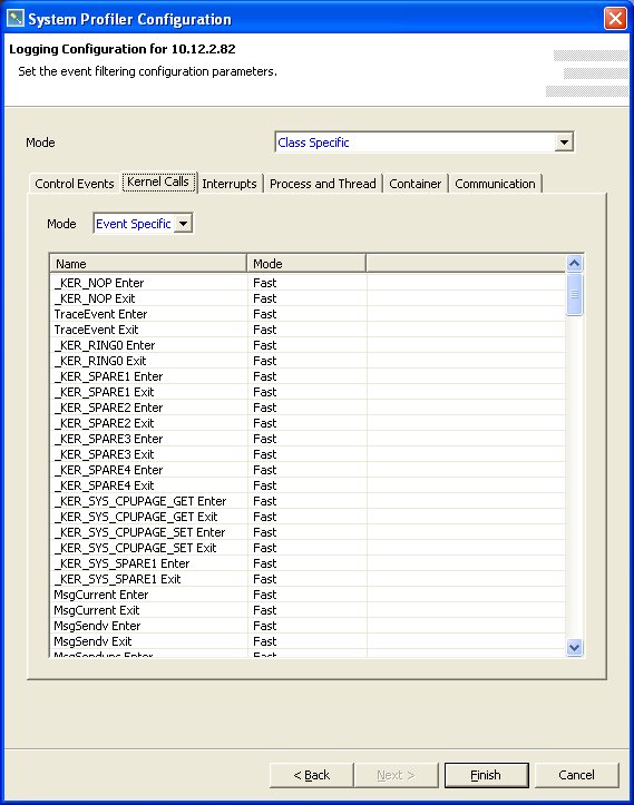 System Profiler event filter dialog