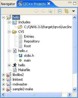 C/C++ Projects view; outline; source