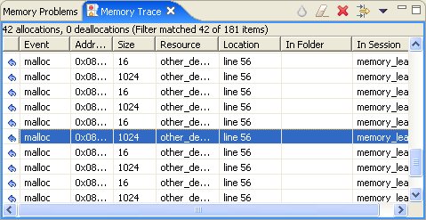 Memory Trace view