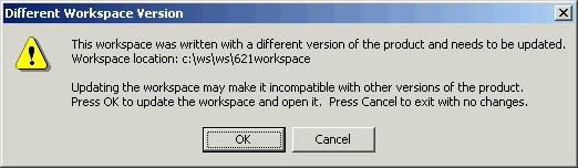 Workspace version dialog