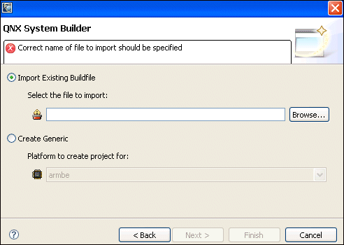 Creating a QNX System Builder project