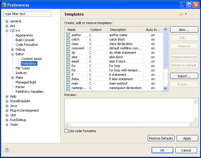 C/C++ Code Templates