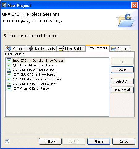 Common wizards: C/C++ Projects; Error Parsers tab