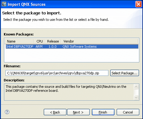 Import QNX Source Package