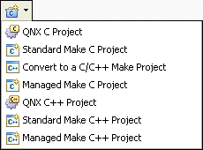 New C/C++ Project Wizards Menu