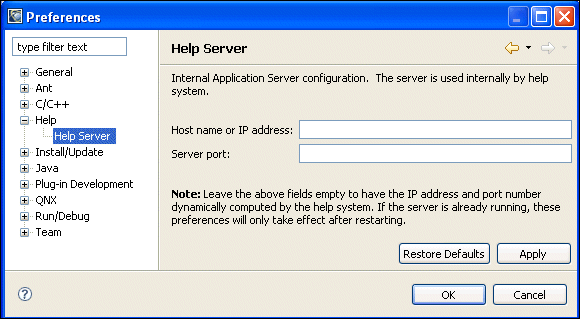 Setting help server preferences